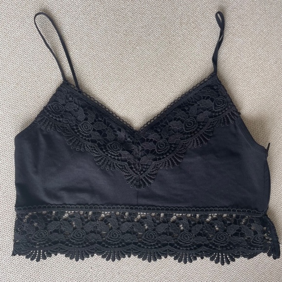 Topshop black crochet crop top bralette size 6 - Picture 1 of 11